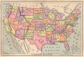 USA: UNITED STATES. Antique map. Color. Monteith.c.1889  