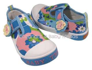 Girls Tennis Shoes Blue Floral T Strap Canvas Athletic Scratch & Dent 