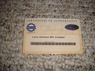 LARRY JOHNSON AUTO SIGNED NFL FOOTBALL, STEINER COA  