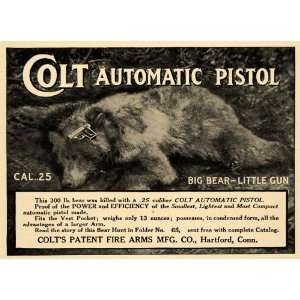  1911 Ad Colts Automatic Pistol Hartford Bear Gun Arms 