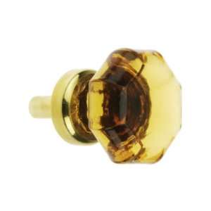 Small Octagonal Amber Glass Knob With Brass Base in Unlacquered Brass.