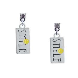   Smiley Face Rectangle Clear Swarovski Post Charm Earrings [Jewelry