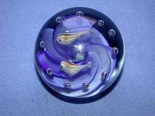 Two Birds & Blue Wave & Bubbles Art Glass Paperweight  