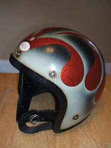 Vintage N J L Yamaha Red Tear Drop Metalflake Snowmobile Helmet  