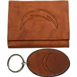   Leather Tri Fold Wallet & Key Chain Gift Set