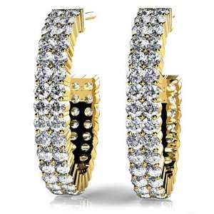 14k Yellow Gold, Two Row Diamond Open Hoop Earrings, 2.05 ct. (Color 