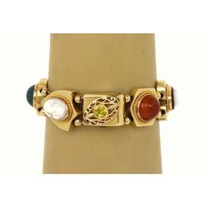   Vintage 14K Gold & Gems Ladies Slide Charm Bracelet with 8 Charms