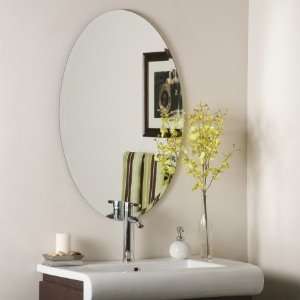   SSM202 Flawless   Frameless Oval Beveled Wall Mirror, Etched Glass