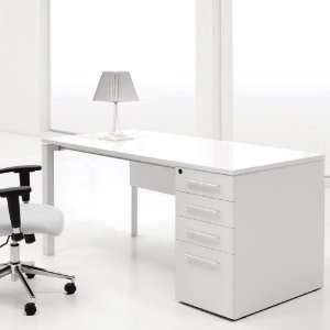   Office Single Pedestal Computer Desk   White Lacquer