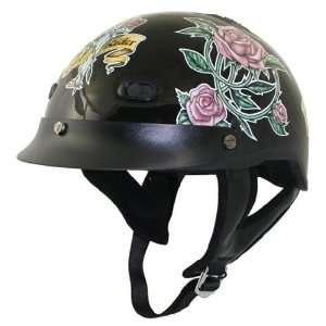    DOT Outlaw Ladies Black Rose Lady Rider Half Helmet Automotive